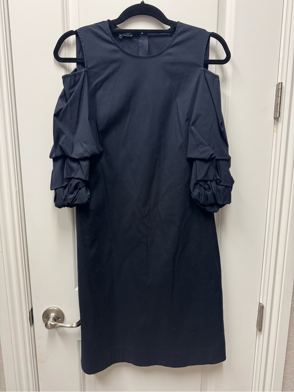 Lafayette 148 New York Black Cold-Shoulder Ruffle Sleeve Midi Dress